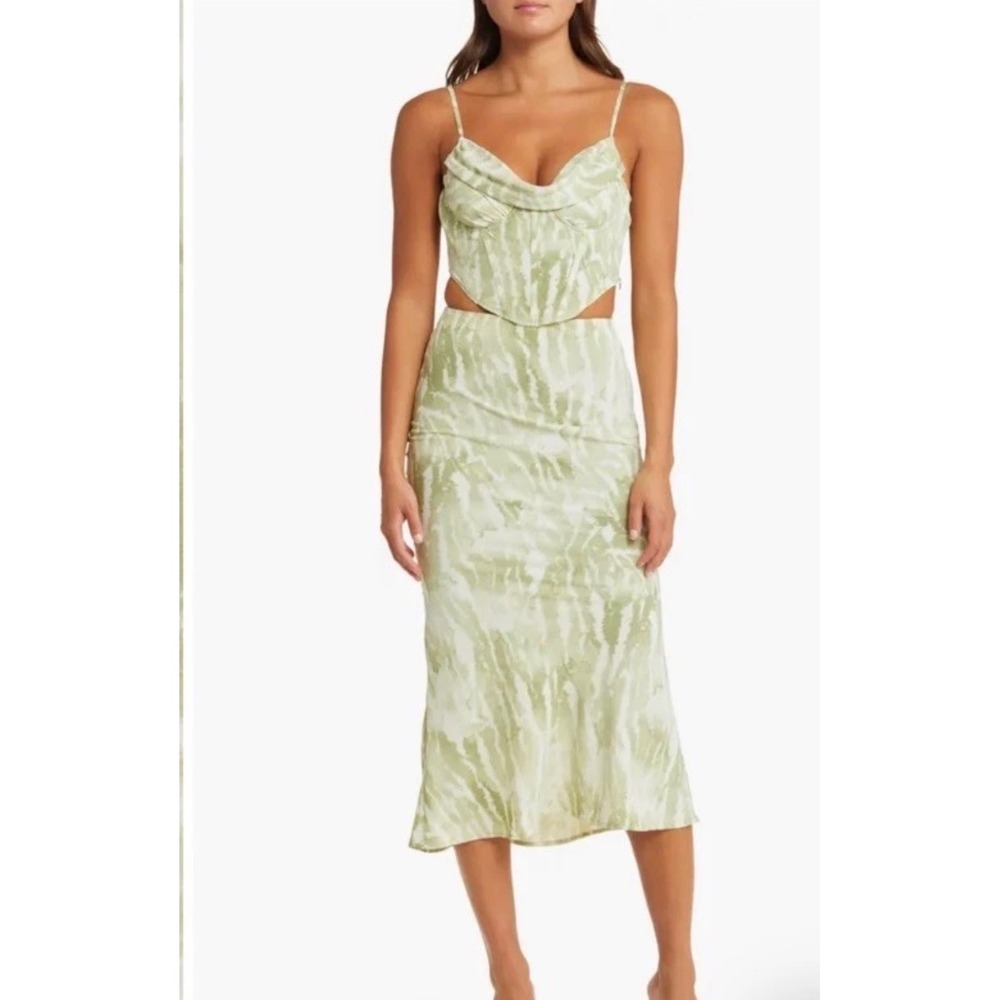 NWOT Yellow The Label Sage Abstract Print 2 Piece Corset & Maxi Set Womens S